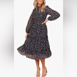 Petal & Pup Edwina Floral Long Sleeve Tiered Midi Dress Medium